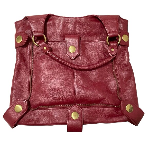 APC Red Leather Hobo Handbag Buckle Buttons Designer Purse Travel High End - Picture 1 of 4